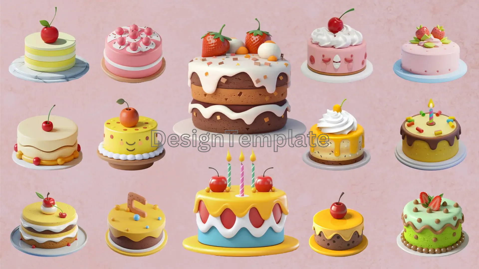 Multi Shaped Cake Designs 3D Elements Pack